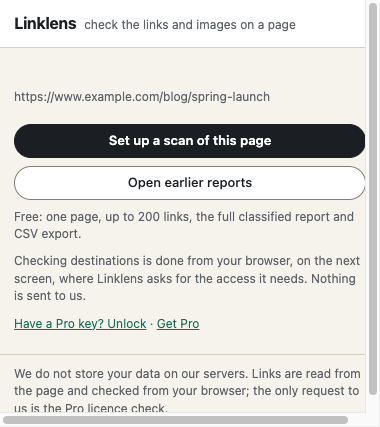 Linklens popup