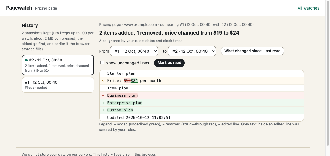 Pagewatch diff view