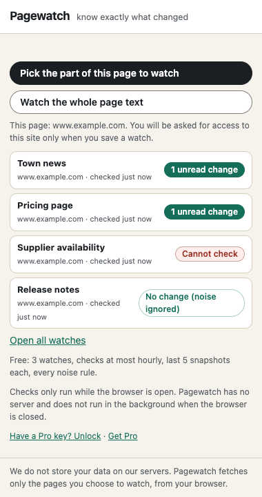 Pagewatch popup