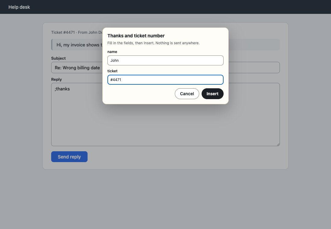 Snipbox fill-in form