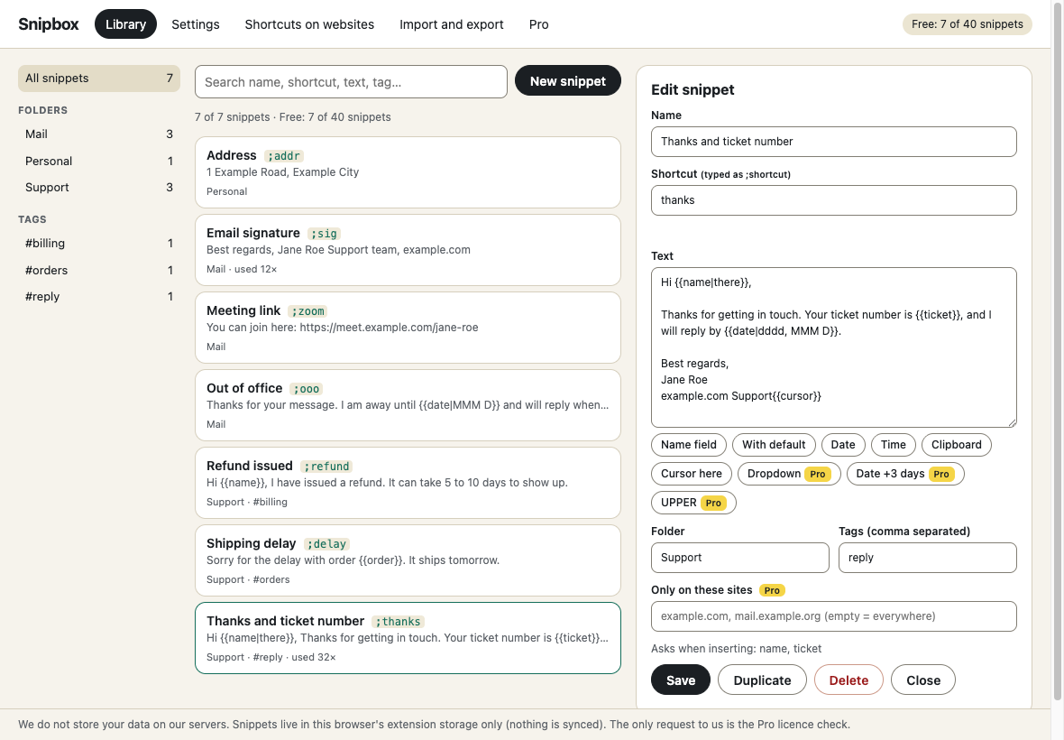 Snipbox library